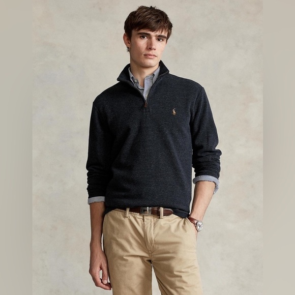 Polo Ralph Lauren Estate Rib Quarter Zip Pullover Dark Grey Sweater - Picture 1 of 9